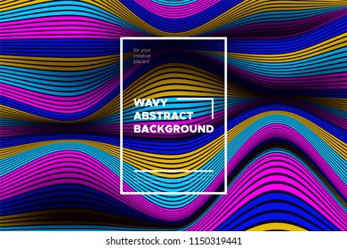Modern Abstract Background with 3d Effect. Wave Texture with Colorful Distorted Lines. Creative Optical Illusion. Futuristic Style. Bright Abstract Background with Volumetric Striped Shapes. Eps10.