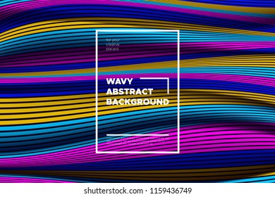 Modern Abstract Background with 3d Effect. Wave Texture with Colorful Distorted Lines. Creative Optical Illusion. Futuristic Style. Bright Abstract Background with Volumetric Striped Shapes. Eps10.