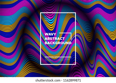 Modern Abstract Background with 3d Effect. Wave Texture with Colorful Distorted Lines. Creative Optical Illusion. Futuristic Style. Bright Abstract Background with Volumetric Striped Shapes. Eps10.
