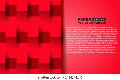 Modern abstract background with 3d red paper art style texture. Vector design template for use element cover, banner, card, advertising, poster
