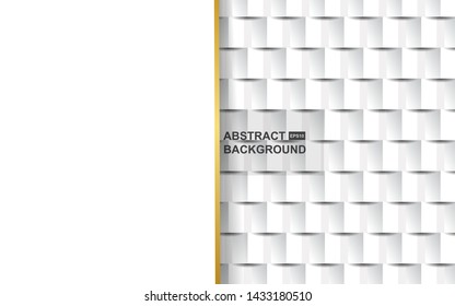 Modern abstract background with 3d white paper art style square texture a combination with golden line. Luxury concept vector design template for use wallpaper element cover, banner, advertising