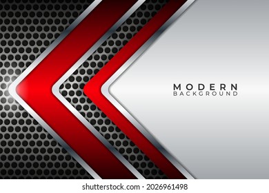 Modern Abstract Background Arrow Metallic Shiny Red Overlapped White Layer