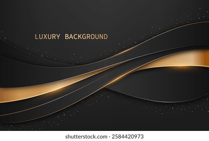 Modern abstract background with black and gold curved wave elements in luxury style. Vector illustration