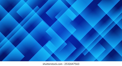 Moderner abstrakter Hintergrund in blauer Farbe. Quadratische geometrische Formen mit blauem Farbverlauf. Futuristisches Technologiekonzept. Vektorgrafik