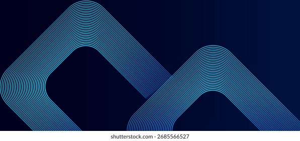 Moderner abstrakter Hintergrund mit blauen Farbverlauf-Linien, die geometrische Formen auf dunklem Hintergrund bilden, perfekt für technische, digitale und futuristische Designthemen.

