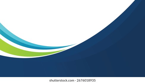 Fundo abstrato moderno com desenho de onda azul e verde. Perfeito para modelos corporativos, apresentações comerciais, folhetos, brochuras e banners digitais. Design limpo, profissional e de tendências