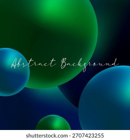 Fondo abstracto moderno en colores azul y verde. Esferas 3D realistas. Fondo de burbujas brillantes. Plantilla gráfica cuadrada.