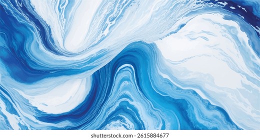 Modern abstract background with blue and white ocean water textures. Smooth fluid style ideal for web, print, branding, and social media designs. Inspired by sea, calm, and flow.
