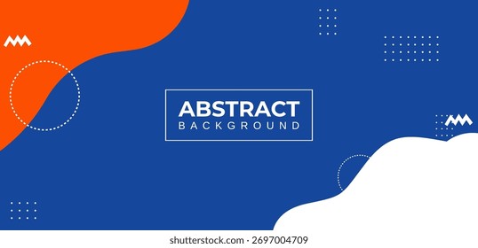 Modern abstract background with blue, white, and orange shapes. Minimal geometric design featuring wavy forms, dotted circles, and clean layout for business, web, or presentation templates