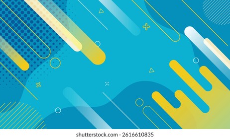 Modern abstract background in blue and yellow tones with geometric shapes and smooth gradients