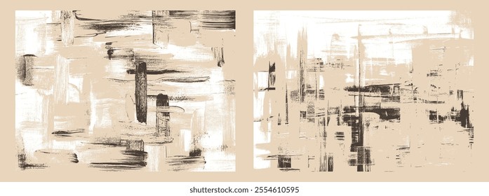 Modern abstract background with bold black and cream contrasts, featuring dynamic vertical strokes and textured edges, evoking a rhythmic composition inspired by intensity and balance