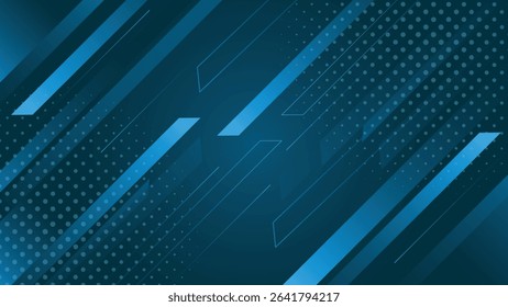 Modern abstract background with bold diagonal lines and halftone dots in a dark blue color scheme ideal for tech themes presentations and digital projects