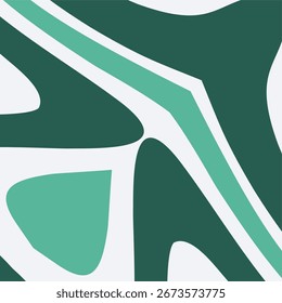 A modern abstract background with bold, flowing organic shapes in a cool green and white palette.