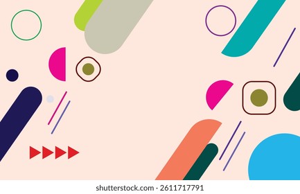 Modern abstract background with colorful geometric shapes on a soft beige backdrop. Ideal for presentations, digital graphics, or creative design projects.