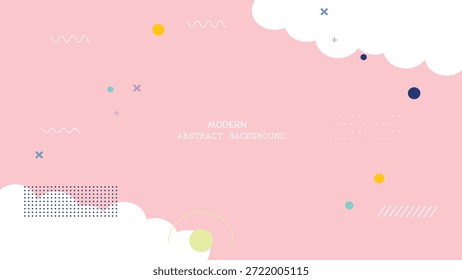 Modern abstract background with colorful geometric shapes and clouds on pink with pink clouds and minimalist design and digital art and graphic illustration and trendy style