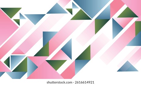 Modern abstract background with colorful triangle patterns in pink blue and green on white space