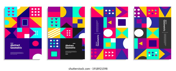 Modern abstract background cover set with colorful geometric shapes. It is suitable for posters, banners, book covers, invitations, flyers, etc. Vector illustration