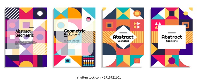 Modern abstract background cover set with colorful geometric shapes. It is suitable for posters, banners, book covers, invitations, flyers, etc. Vector illustration