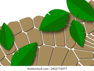 Modern abstract background with cut out isolated leaves on geometric shapes. Vector illustration
