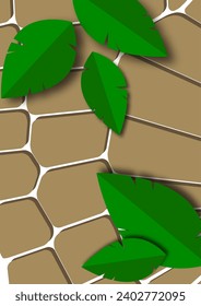 Modern abstract background with cut out isolated leaves on geometric shapes. Vector illustration