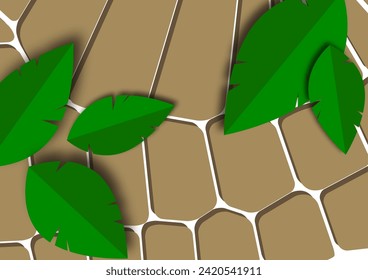Modern abstract background with cut out isolated leaves on geometric shapes. Vector illustration