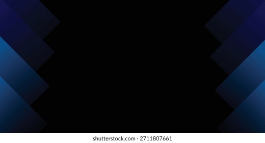 Fondo abstracto moderno con un centro negro oscuro enmarcado por Formas geométricas en capas de color azul vibrante y púrpura profundo en los bordes izquierdo y derecho, adecuado para varios diseños digitales.