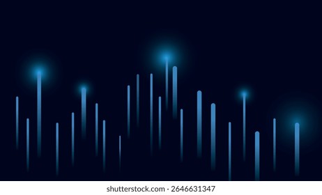 Modern abstract background in dark blue tones with investment trading charts, ideal for stock market and fintech visuals. High-tech dark blue background with glowing candlestick stock charts.