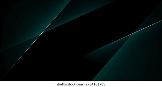 Modern abstract background in dark green. Minimalist. Color gradient. Dark. Geometric shapes. 3D effect. Lines, stripes, triangles.