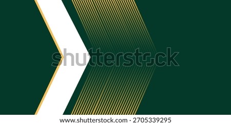 A modern abstract background with a dark green base. A white and gold chevron points right, next to a pattern of fading golden diagonal lines creating a sense of motion.