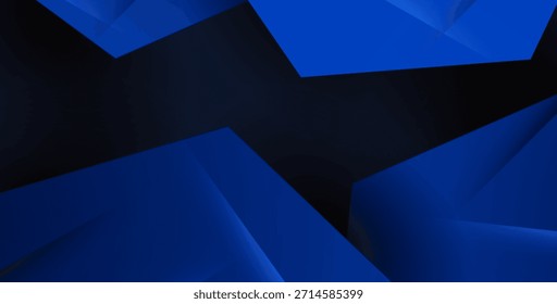 Modern abstract background with deep blue geometric shapes and dark contrast, featuring sharp angles, smooth gradients, and layered depth for a futuristic, professional design.