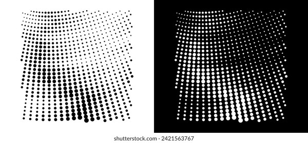 Modern abstract background. Design element with halftone dots. Black dots on a white background and white dots on the black side.
