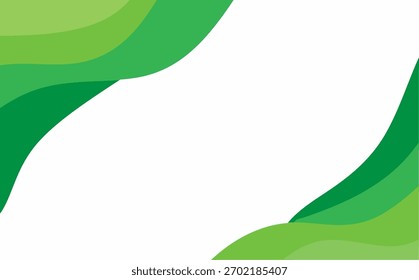 A modern abstract background design featuring smooth, flowing green layers with ample white copy space