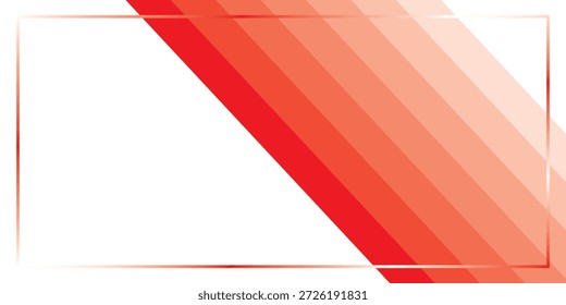 Um moderno design de fundo abstrato com um gradiente diagonal de listras vermelhas e laranja em um campo branco nítido, elegantemente emoldurado por uma sutil borda retangular metálica.