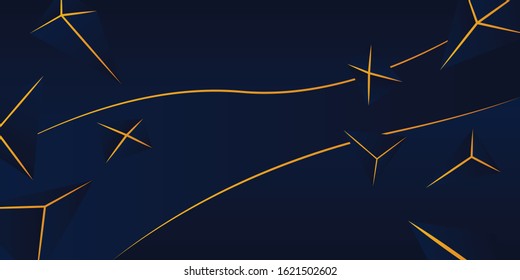 modern abstract background design template ; luxury polygonal and wave line styles with blue dark color, gold color. vector illustration 