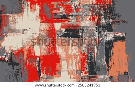 Modern abstract background design in vector format, red and grey paint strokes on canvas, art painting