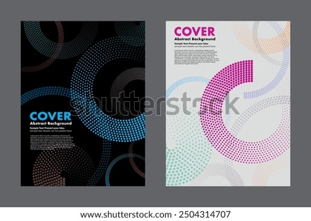 Modern abstract background designs with a circular halftone dot pattern create layered overlapping effects. Vector geometric shapes for cover, posters or various print media