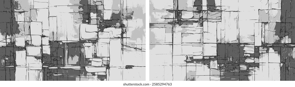 Modern abstract background designs with layered textures and fluid paint strokes, offering a serene interpretation of modern art