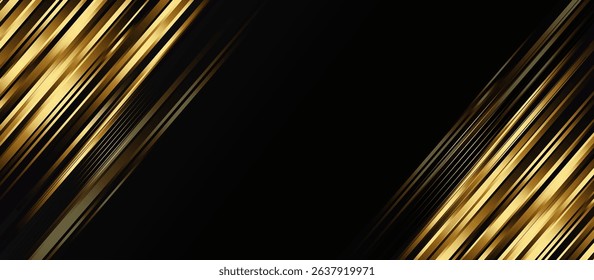 Modern Abstract Background with Diagonal Gold-Toned Lines on Solid Black,  Metallic Effect, and Dynamic Motion in a Sophisticated Minimalist 