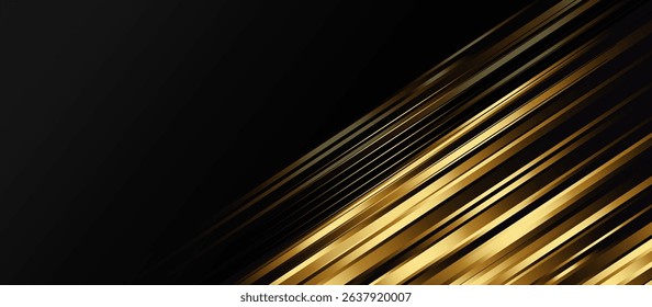 Modern Abstract Background with Diagonal Gold-Toned Lines on Solid Black, Varying Thickness and Pixelated Texture for Depth, Metallic Effect, and Dynamic Motion in a Sophisticated Minimalist 