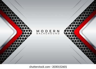 Modern Abstract Background Diagonal Metallic Shiny Red Arrow Overlapped White Layer