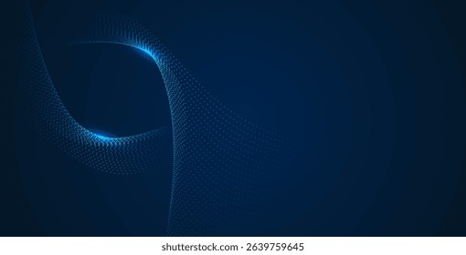 Modern abstract background with a digital glowing dot wave over dark blue tones, perfect for web, tech, and creative designs.