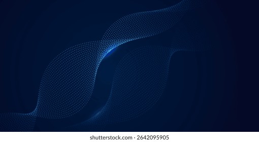 Modern abstract background with a digital glowing dot wave over dark blue tones, perfect for web, tech, and creative designs.