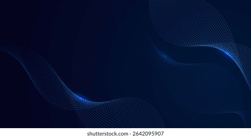 Modern abstract background with a digital glowing dot wave over dark blue tones, perfect for web, tech, and creative designs.