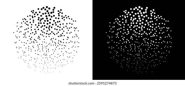Modern abstract background. Dots in circle form. Logo, icon or design element. Black dots on a white background and white dots on the black side.