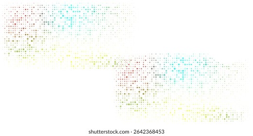 Fondo abstracto moderno con patrones de puntos de arco iris duales sobre un fondo blanco. Los círculos de semitonos coloridos crean un diseño dinámico y creativo inspirado en la tecnología.