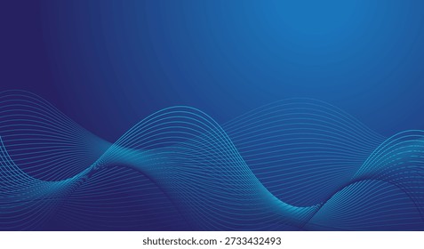 Fondo abstracto moderno con líneas onduladas que fluyen dinámicas en un gradiente azul. Ideal para tecnología futurista y temas digitales.
