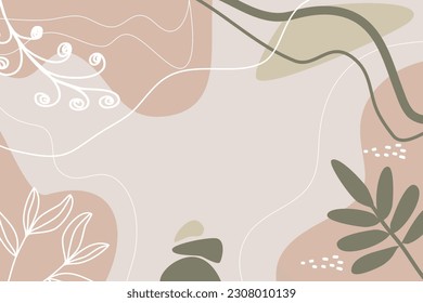 Modern abstract background in earthy tones with botanical elements. Vector fashion backgrounds. For banner, poster, flyer, mobile app or web banner background