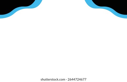 Modern abstract background featuring black and blue wave shapes at the top corners on a clean white canvas. Ideal for business templates, flyers, marketing banners, or digital graphic layouts.