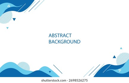 Modern abstract background featuring blue waves and geometric shapes on a white backdrop, suitable for various design purposes.