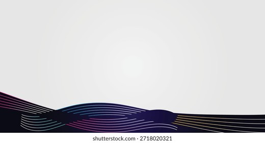 Fondo abstracto moderno con ondas fluidas oscuras y líneas delgadas de colores vibrantes en un gradiente gris Ilustración vectorial personalizable para Anuncios de Web, páginas de destino y encabezados corporativos